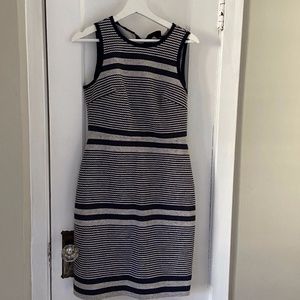 Navy striped business casual dress by J. Crew